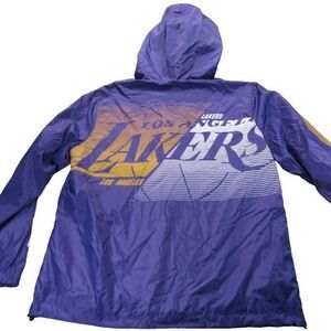 Vintage LA‎ Lakers Windbreaker Mens Small Purple Hood 1/4 Zip NBA Jacket James *